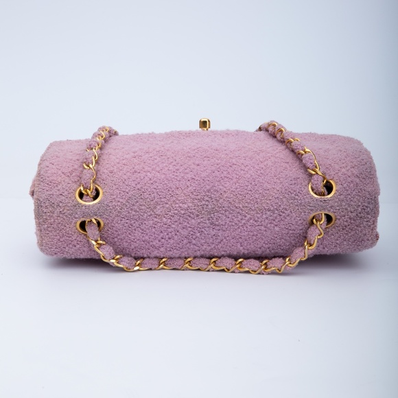 CHANEL VINTAGE SMALL PINK TWEED CLASSIC SINGLE FLAP BAG (2014) - Picture 5 of 14